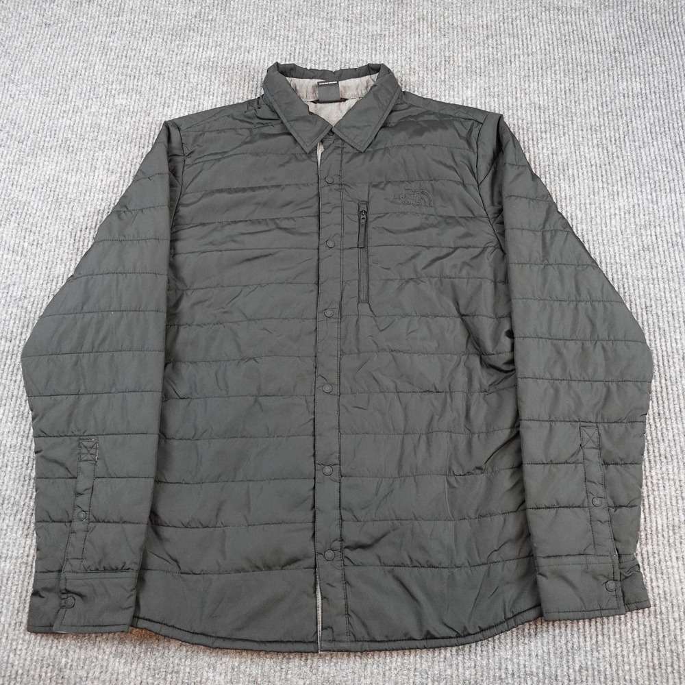 North Face Puffer Jacket Mens Large Gray Quilted Snap Insulated Lined Outdoor